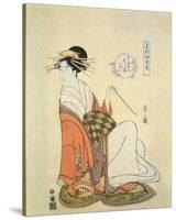 Courtesan Shiratsuyu of The House of Wakana-Ya-Hosoda Eishi-Stretched Canvas