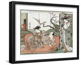 Courtesan Watching a Young Apprentice in Bed, Japanese Wood-Cut Print-Lantern Press-Framed Art Print