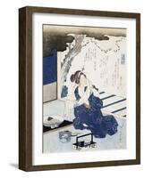 Courtesan Wearing Yukata (Blue and White Cotton Kimono)-null-Framed Giclee Print