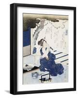 Courtesan Wearing Yukata (Blue and White Cotton Kimono)-null-Framed Giclee Print