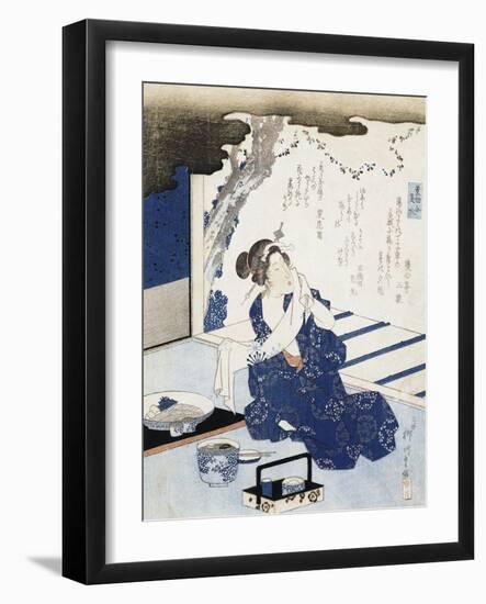 Courtesan Wearing Yukata (Blue and White Cotton Kimono)-null-Framed Giclee Print