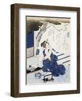 Courtesan Wearing Yukata (Blue and White Cotton Kimono)-null-Framed Giclee Print