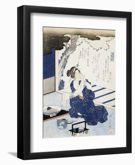 Courtesan Wearing Yukata (Blue and White Cotton Kimono)-null-Framed Giclee Print