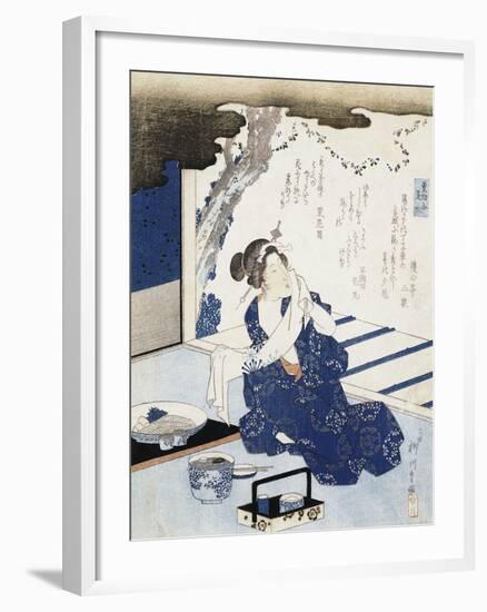 Courtesan Wearing Yukata (Blue and White Cotton Kimono)-null-Framed Giclee Print