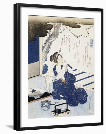 Courtesan Wearing Yukata (Blue and White Cotton Kimono)-null-Framed Giclee Print