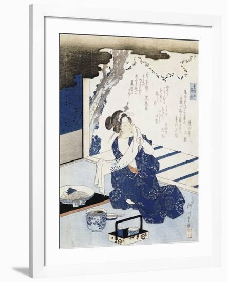 Courtesan Wearing Yukata (Blue and White Cotton Kimono)-null-Framed Giclee Print