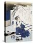 Courtesan Wearing Yukata (Blue and White Cotton Kimono)-null-Stretched Canvas