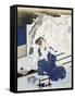 Courtesan Wearing Yukata (Blue and White Cotton Kimono)-null-Framed Stretched Canvas