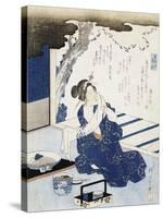 Courtesan Wearing Yukata (Blue and White Cotton Kimono)-null-Stretched Canvas