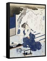 Courtesan Wearing Yukata (Blue and White Cotton Kimono)-null-Framed Stretched Canvas