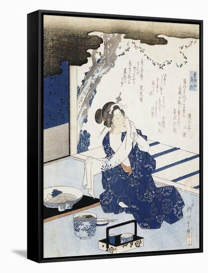 Courtesan Wearing Yukata (Blue and White Cotton Kimono)-null-Framed Stretched Canvas