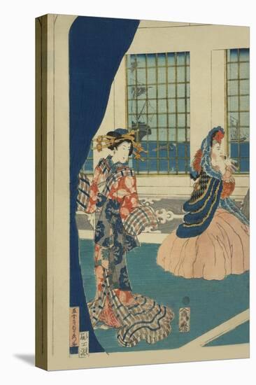 Courtesans in a Western-Style Building of Yokohama (Yokohama No Yokan No Yujo)-Sadahide Utagawa-Stretched Canvas