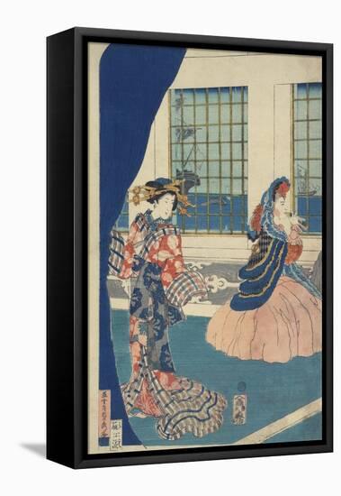 Courtesans in a Western-Style Building of Yokohama-Utagawa Sadahide-Framed Stretched Canvas