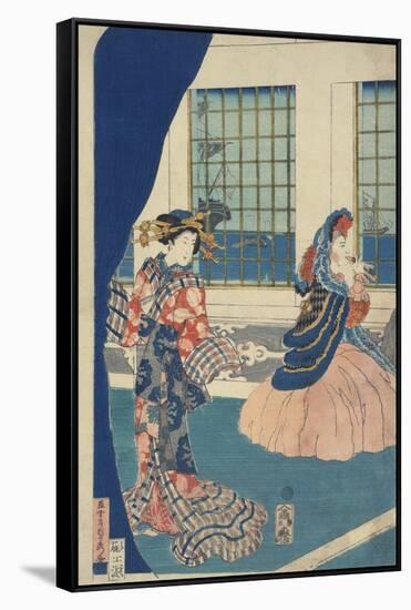 Courtesans in a Western-Style Building of Yokohama-Utagawa Sadahide-Framed Stretched Canvas