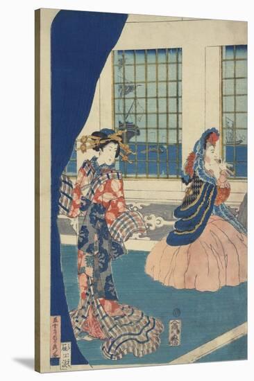 Courtesans in a Western-Style Building of Yokohama-Utagawa Sadahide-Stretched Canvas