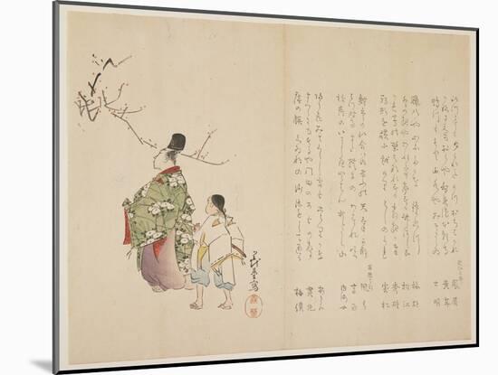 Courtier and His Servant Viewing Flowering Plum, C.1818-Shibata Git?-Mounted Giclee Print