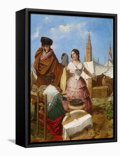 Courting at a Ring-Shaped Pastry Stall at the Seville Fair-Rafael Benjumea-Framed Stretched Canvas