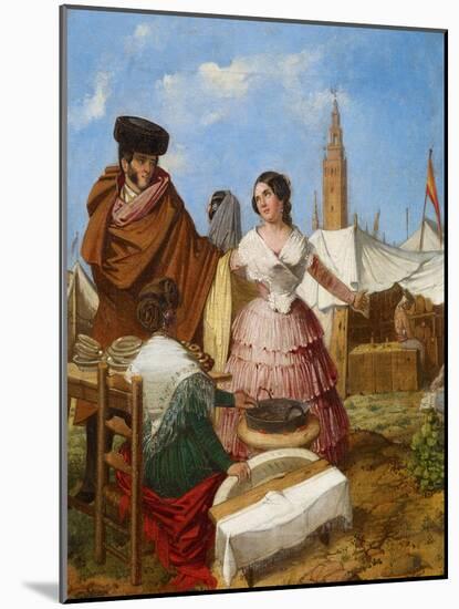 Courting at a Ring-Shaped Pastry Stall at the Seville Fair-Rafael Benjumea-Mounted Giclee Print