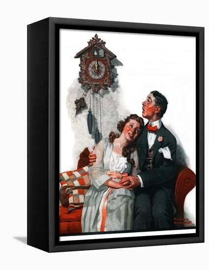 "Courting under the Clock at Midnight", March 22,1919-Norman Rockwell-Framed Stretched Canvas