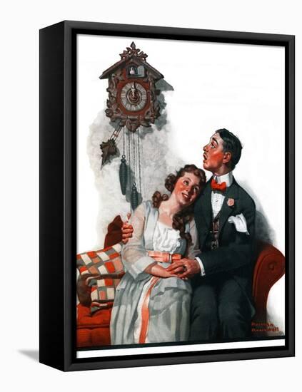"Courting under the Clock at Midnight", March 22,1919-Norman Rockwell-Framed Stretched Canvas