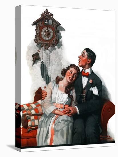 "Courting under the Clock at Midnight", March 22,1919-Norman Rockwell-Stretched Canvas