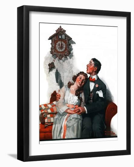 "Courting under the Clock at Midnight", March 22,1919-Norman Rockwell-Framed Giclee Print