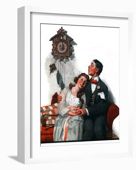 "Courting under the Clock at Midnight", March 22,1919-Norman Rockwell-Framed Giclee Print