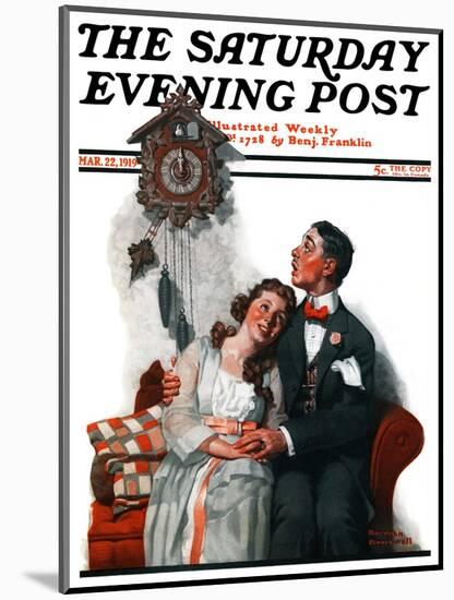 "Courting under the Clock at Midnight" Saturday Evening Post Cover, March 22,1919-Norman Rockwell-Mounted Giclee Print