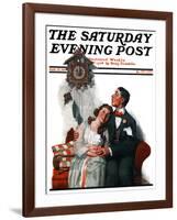 "Courting under the Clock at Midnight" Saturday Evening Post Cover, March 22,1919-Norman Rockwell-Framed Giclee Print