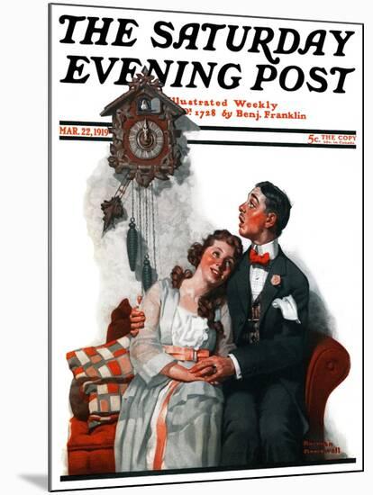 "Courting under the Clock at Midnight" Saturday Evening Post Cover, March 22,1919-Norman Rockwell-Mounted Giclee Print