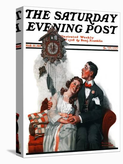 "Courting under the Clock at Midnight" Saturday Evening Post Cover, March 22,1919-Norman Rockwell-Stretched Canvas