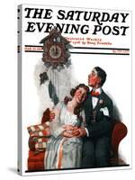 "Courting under the Clock at Midnight" Saturday Evening Post Cover, March 22,1919-Norman Rockwell-Stretched Canvas