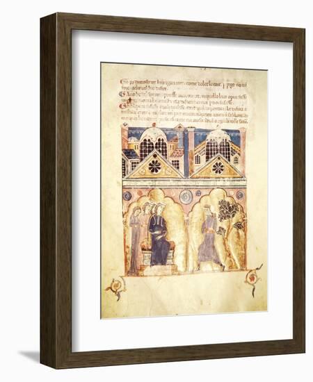 Courtly Scene, Miniature from the Florence School, Italy 12th Century-null-Framed Giclee Print