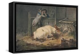'Courtship in a Cowshed', c18th century-Julius Caesar Ibbetson-Framed Stretched Canvas