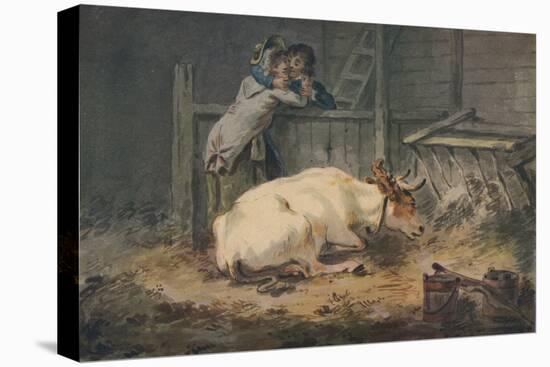 'Courtship in a Cowshed', c18th century-Julius Caesar Ibbetson-Stretched Canvas