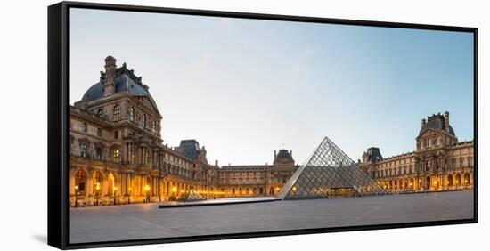 Courtyard and Glass Pyramid of the Louvre Museum at Sunrise, Paris, Ile-De-France, France-null-Framed Stretched Canvas