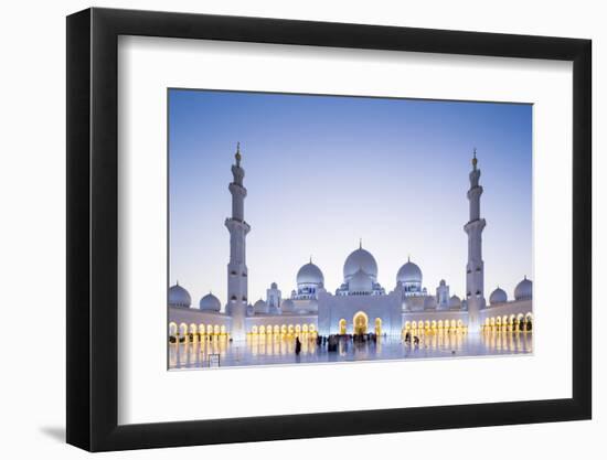 Courtyard and White Marble Exterior of Sheikh Zayed Grand Mosque, United Arab Emirates, Abu Dhabi-Nick Ledger-Framed Photographic Print