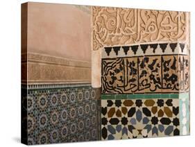 Courtyard Detail, Ali Ben Youssef Madersa Theological College, Marrakech, Morocco-Walter Bibikow-Stretched Canvas