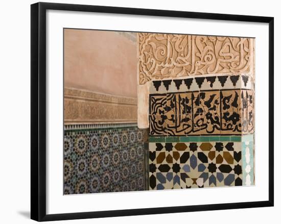 Courtyard Detail, Ali Ben Youssef Madersa Theological College, Marrakech, Morocco-Walter Bibikow-Framed Photographic Print