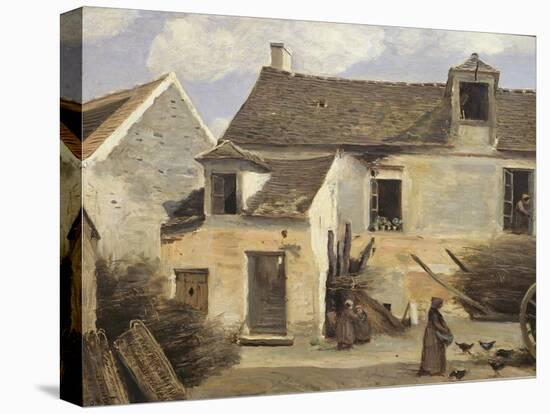 Courtyard of a Bakery Near Paris, or Courtyard of a House Near Paris, C.1865-70-Jean-Baptiste-Camille Corot-Stretched Canvas