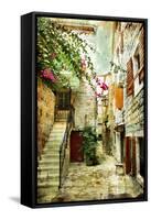 Courtyard Of Old Croatia - Picture In Painting Style-Maugli-l-Framed Stretched Canvas