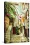 Courtyard Of Old Croatia - Picture In Painting Style-Maugli-l-Stretched Canvas