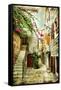 Courtyard Of Old Croatia - Picture In Painting Style-Maugli-l-Framed Stretched Canvas