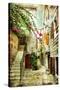 Courtyard Of Old Croatia - Picture In Painting Style-Maugli-l-Stretched Canvas