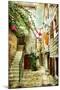 Courtyard Of Old Croatia - Picture In Painting Style-Maugli-l-Mounted Art Print