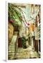 Courtyard Of Old Croatia - Picture In Painting Style-Maugli-l-Framed Art Print