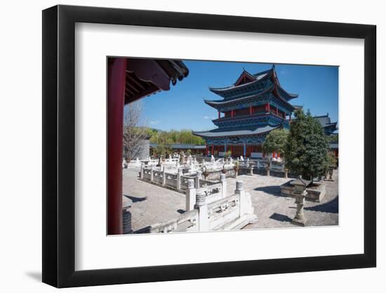 Courtyard View with White Marble Balustrades at Mufu Wood Mansion, Lijiang, Yunnan, China, Asia-Andreas Brandl-Framed Photographic Print