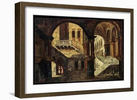 Courtyard with a Staircase, 1730s-Michele Marieschi-Framed Giclee Print