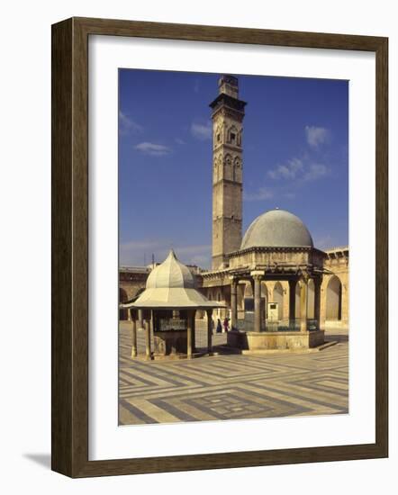 Courtyard with Fountains and Minaret Beyond, Jami'A Zaqarieh Grand Mosque, Aleppo, Syria-Eitan Simanor-Framed Photographic Print