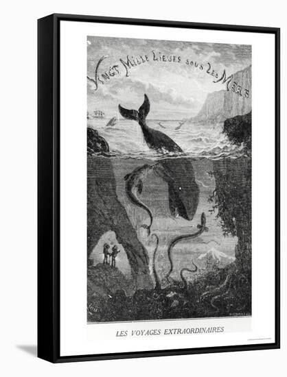 Cover Illustration from "20,000 Leagues under the Sea" by Jules Verne (1828-1905)-?douard Riou-Framed Stretched Canvas